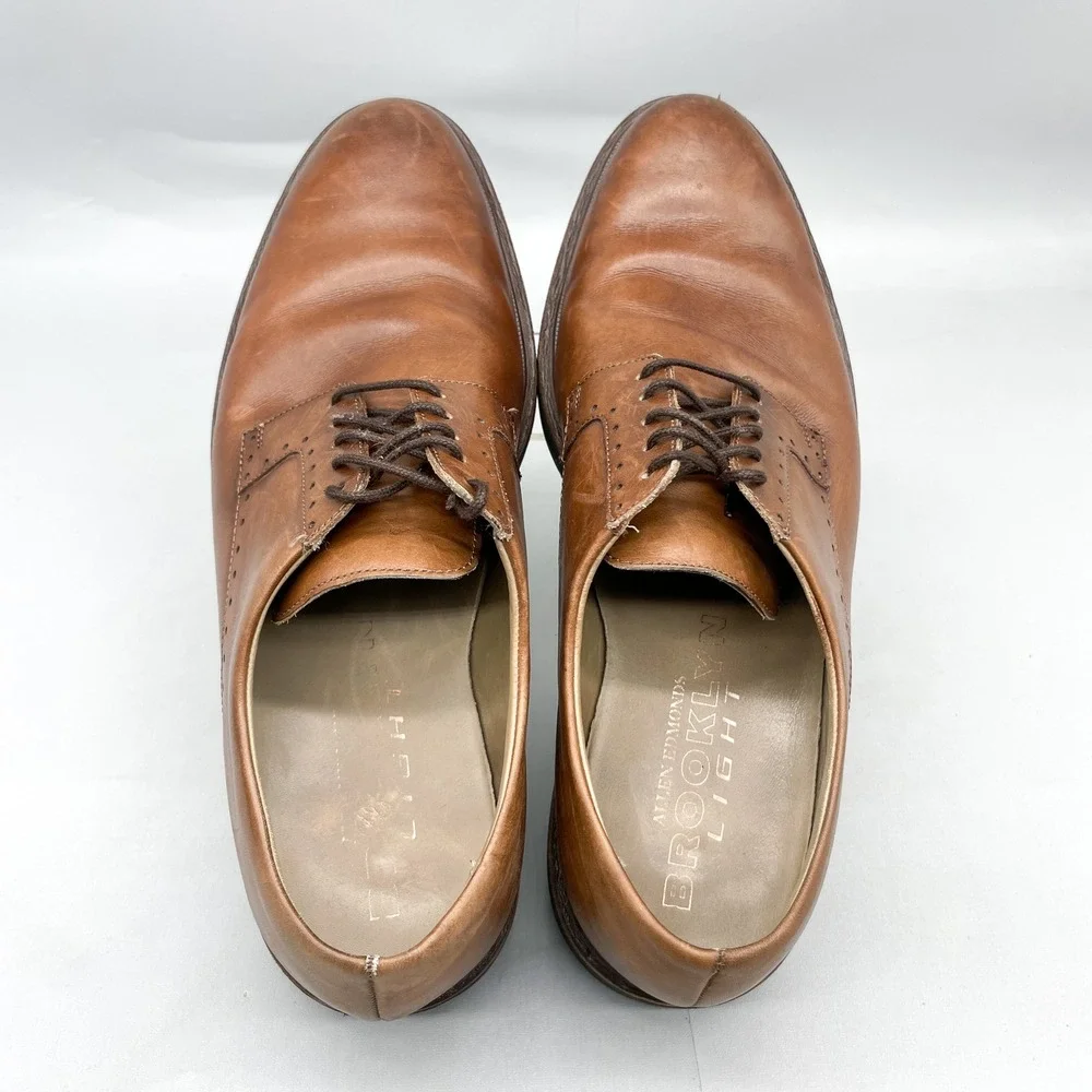 Allen Edmonds Brooklyn Light Derby Shoes Mens 10.5 Brown Leather Oxford Casual